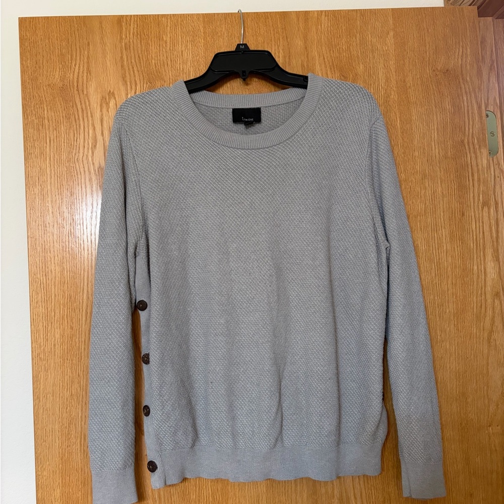 Ladies Light Gray Crewneck Sweater with Side Button Detail